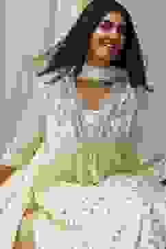 Off-White Cotton Printed Gathered Suit Set image number 7