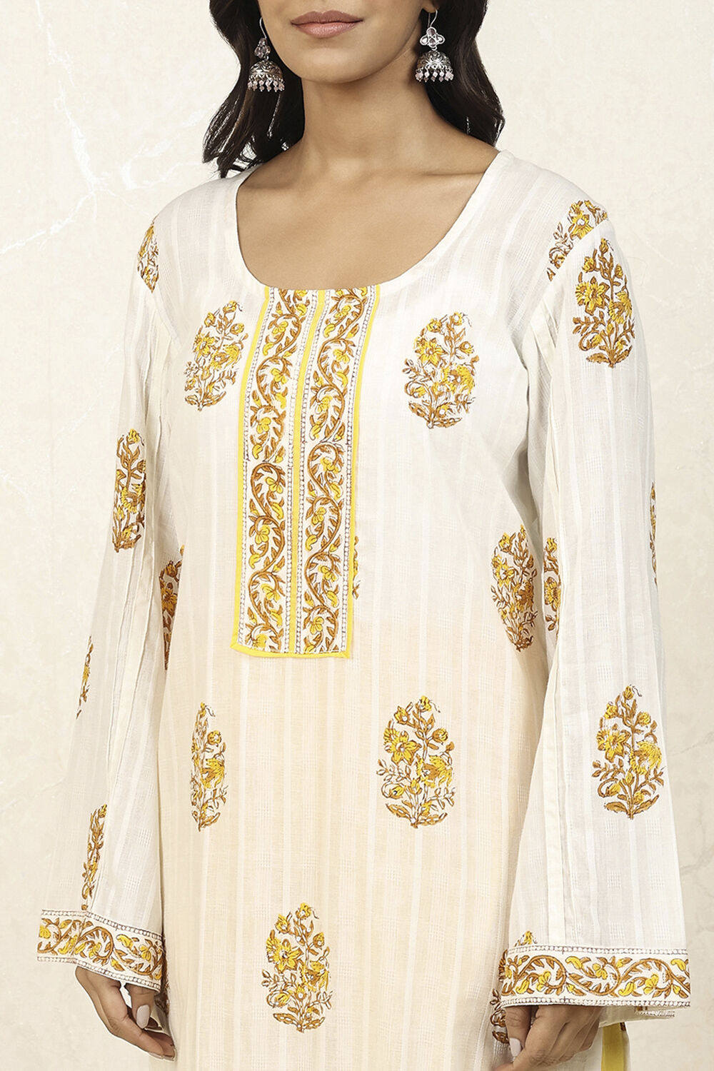 Red Cotton Hand Block Print Unstitched Suit Set image number 2