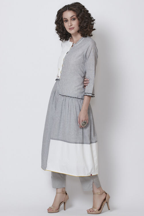 Grey Cotton A-Line Yarndyed Kurta image number 2