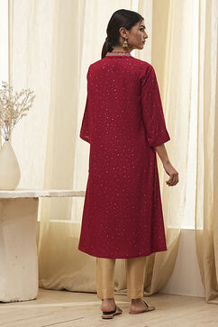 Red Foil Printed Straight Kurta image number 3