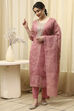 Pink Chanderi Machine Embroidered Unstitched Suit Set image number 1