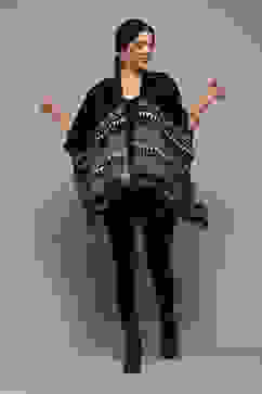 Black Cotton Jacquard Straight Yarndyed Sweater image number 0