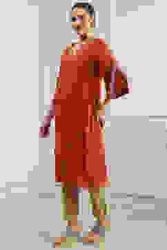 Orange Embroidered Straight Kurta image number 2