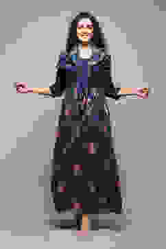 Navy LIVA Flared Solid Dress image number 6