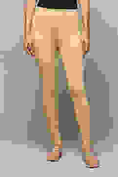 Beige Cotton Blend Solid Leggings image number 5