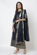 Navy Blue Cotton Straight Kurta Flared Palazzo Suit Set image number 0