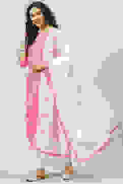 Pink Printed Cotton Straight Kurta Palazzo Suit Set image number 5