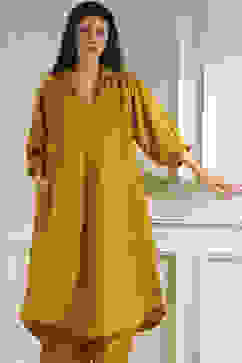 Ochre Yellow Polyester A-Line Dyed Kurta Pants Set image number 7