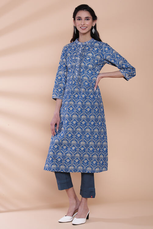 Pink Cotton A-Line Printed Kurta image number 2
