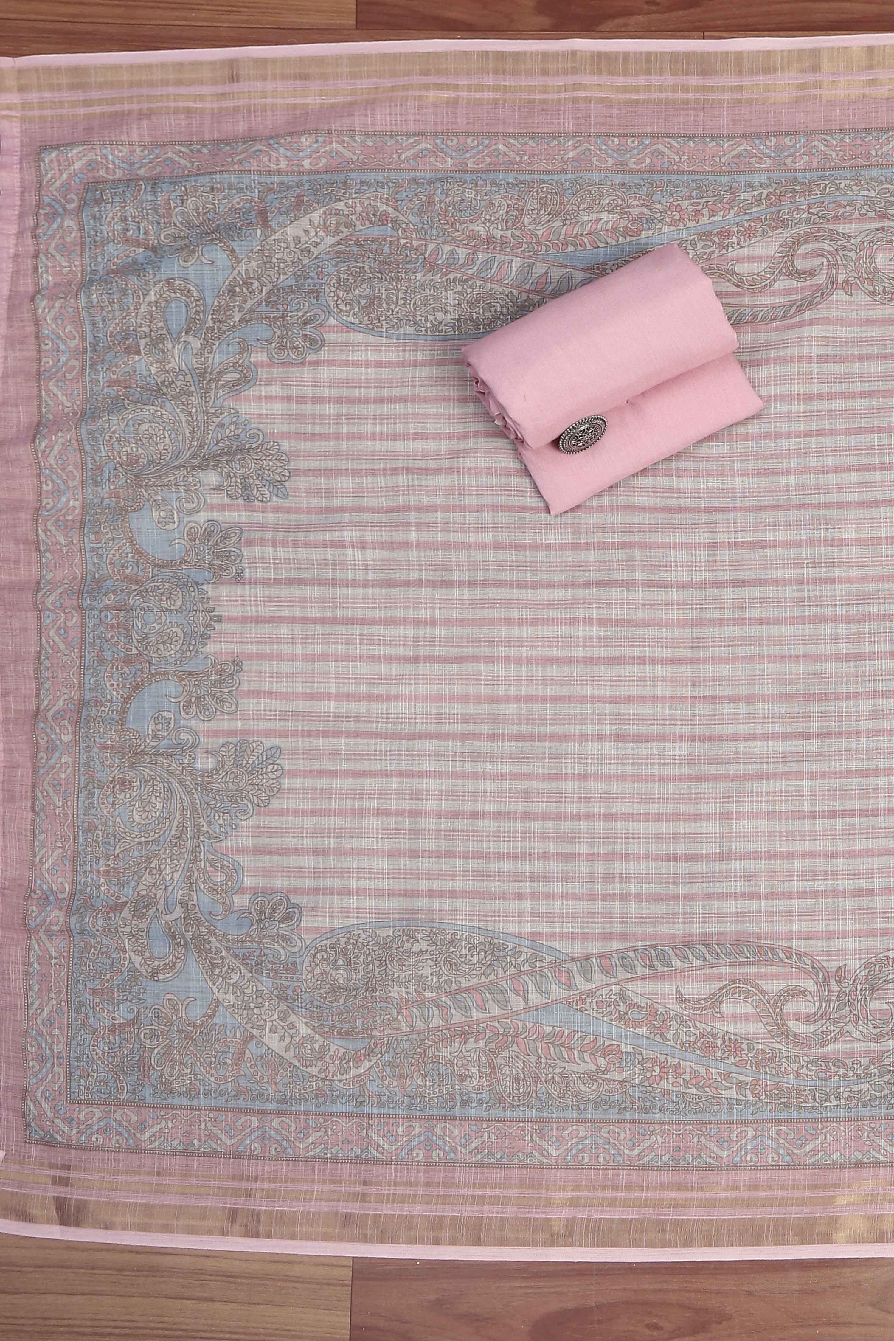 Pink Linen Unstitched Suit Set image number 3