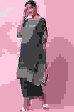 Teal Art Silk Kaftan Set image number 3