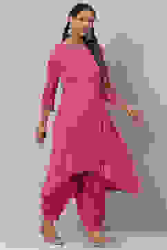 Fuschia Art Silk Asymmetric Kurta Set image number 5