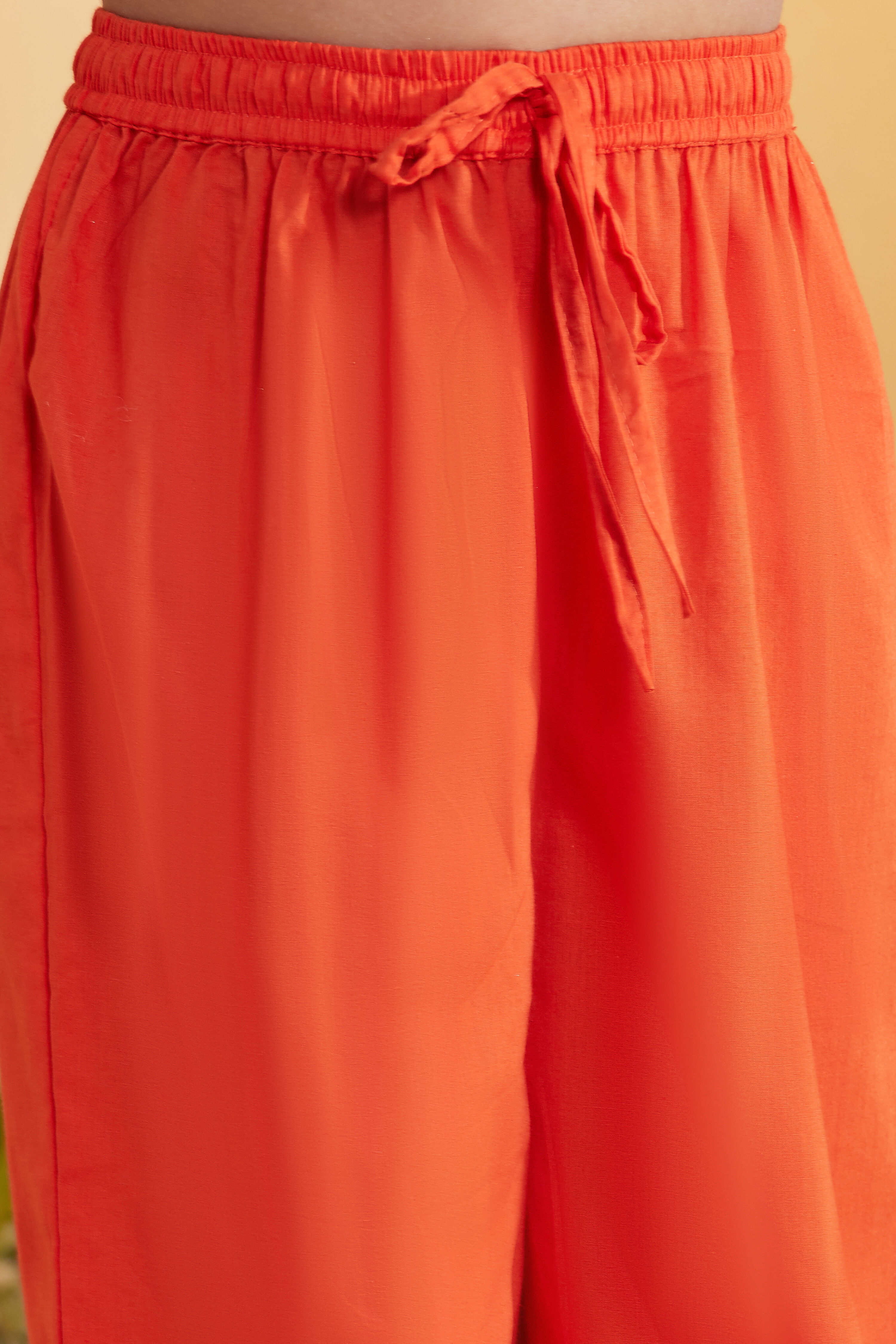 Orange Cotton Straight Kurta Set with Jacket image number 2