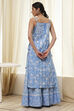 Blue Cotton Floral Strappy Straight Suit Set image number 4