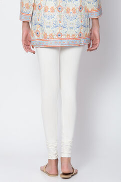 Off White Cotton Solid Churidar image number 3