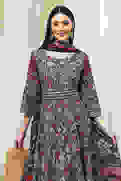 Brown Cotton Fitted Anarkali Suit Set image number 7