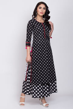 Black And White Cotton Straight Printed Kurta image number 3