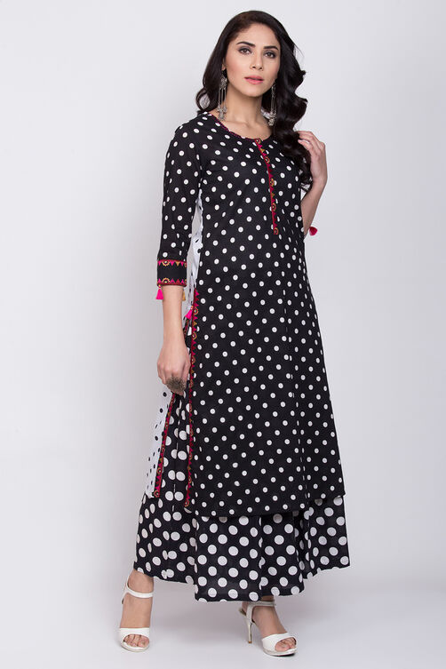 Black And White Cotton Straight Printed Kurta image number 3