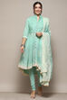 White Cotton Asymmetric Anarkali & Churidar Suit Set image number 7