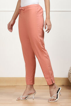Peach-Toned Cotton Solid Regular Pants image number 2