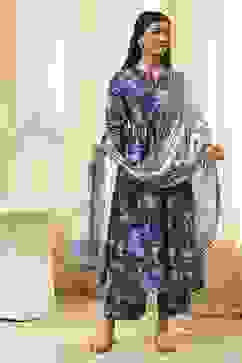 Indigo Pure Cotton Floral Gathered Suit Set image number 6