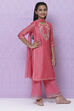 Pink Poly Cotton Girls Straight  Kurta Palazzo Suit Set image number 6