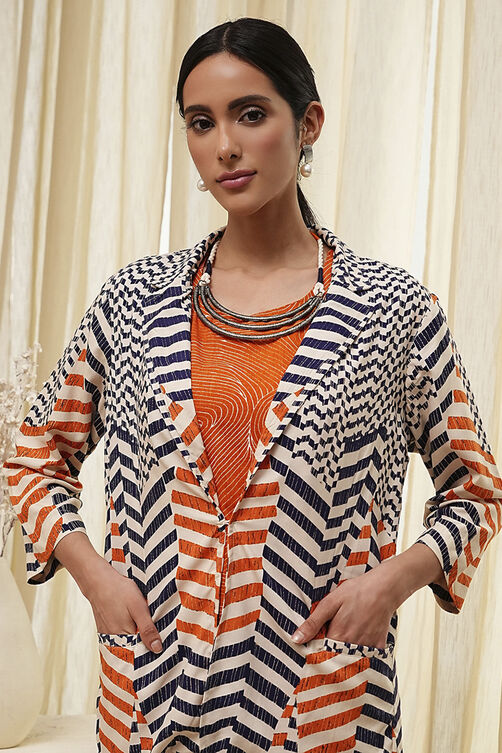 Orange Printed Straight Jacket image number 8