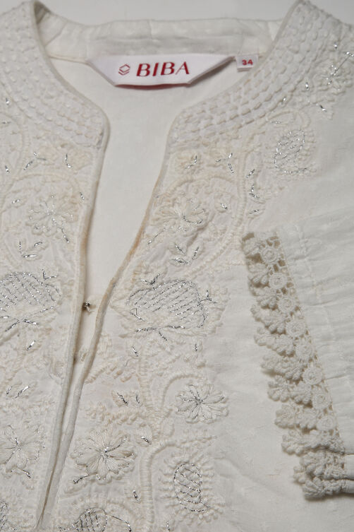 Off White Cotton Chikankari Short Embroidered Kurti image number 1