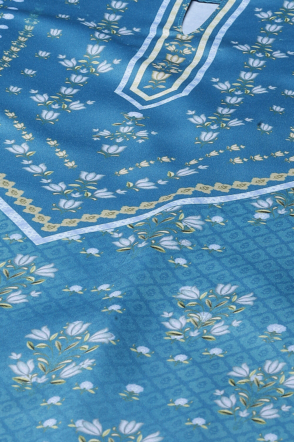 Blue Cotton Screen Print Unstitched Suit Set image number 2