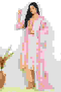 Off White Chanderi Machine Embroidered Unstitched Suit Set image number 1