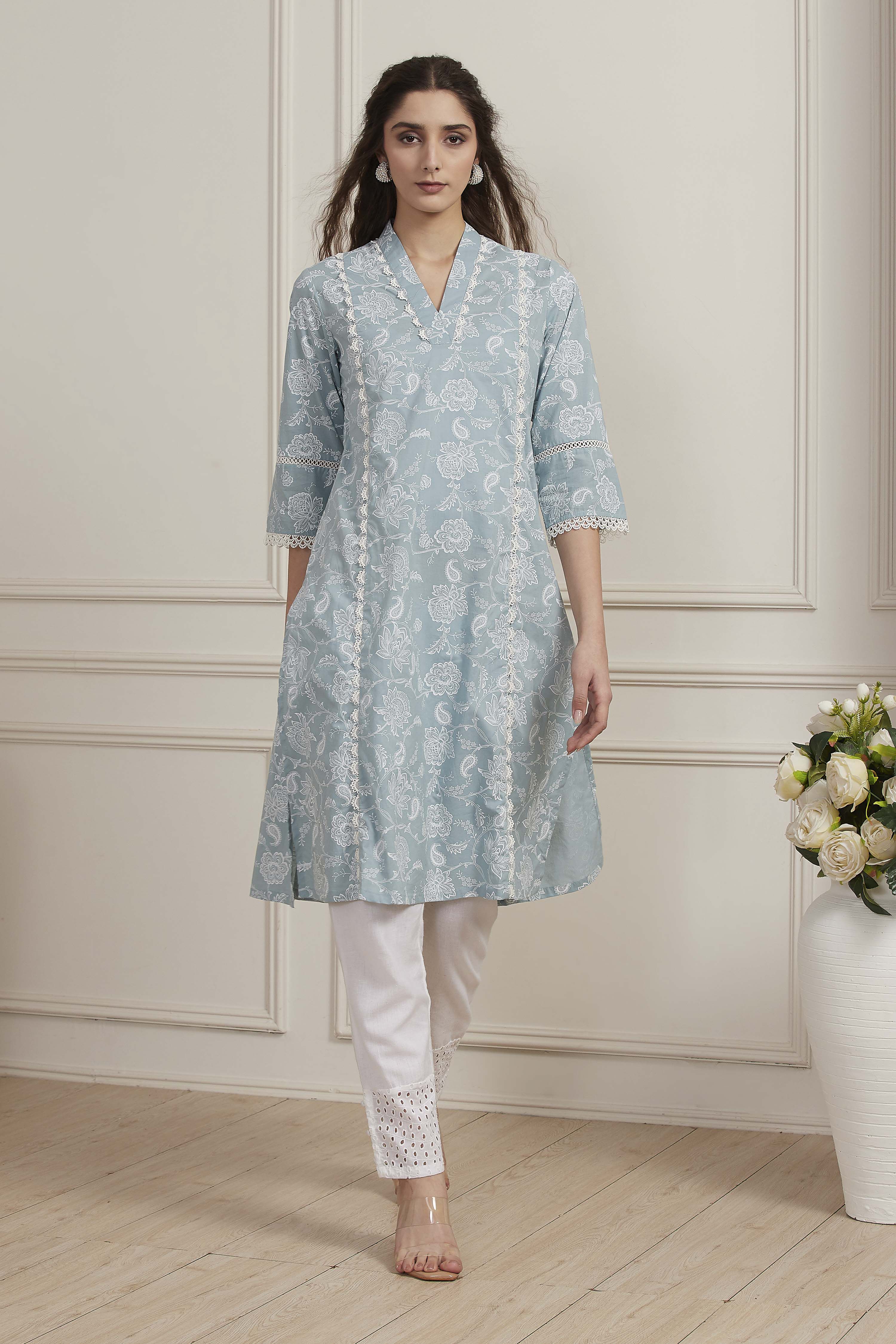 Blue Cotton Straight Kurta image number 0