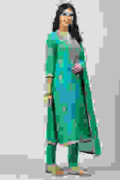 Turquoise Art Silk Straight Kurta Churidar Suit Set image number 5
