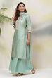 Sea Blue Poly Metallic Straight Kurta Palazzo Suit Set image number 5