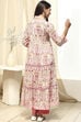 Pink and Off-White Cotton Printed Gathered Kurta Set image number 4