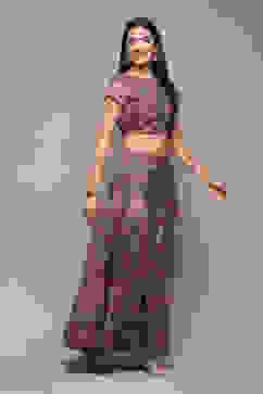 Coffee Brown Poly Dupion Printed 2 Piece Set image number 4