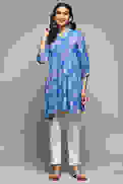 Blue LIVA Printed Kurti image number 0