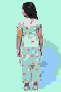 Blue Cotton Floral Printed A-Line Kurta Set image number 4