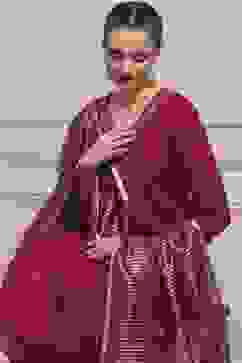 Maroon Embroidered Kalidar Suit Set image number 0