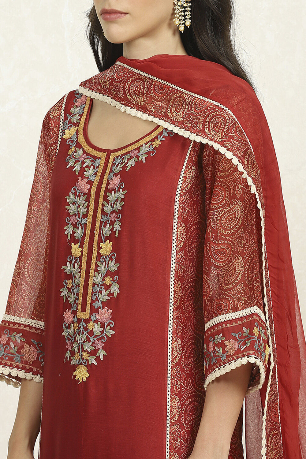 Teal Chanderi Unstitched Suit Set image number 2