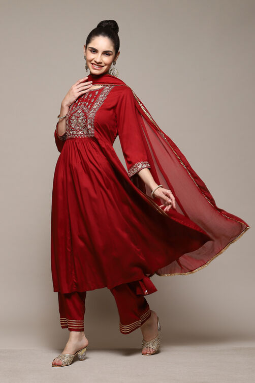 Teal LIVA Gathered Kurta Palazzo Suit Set image number 5