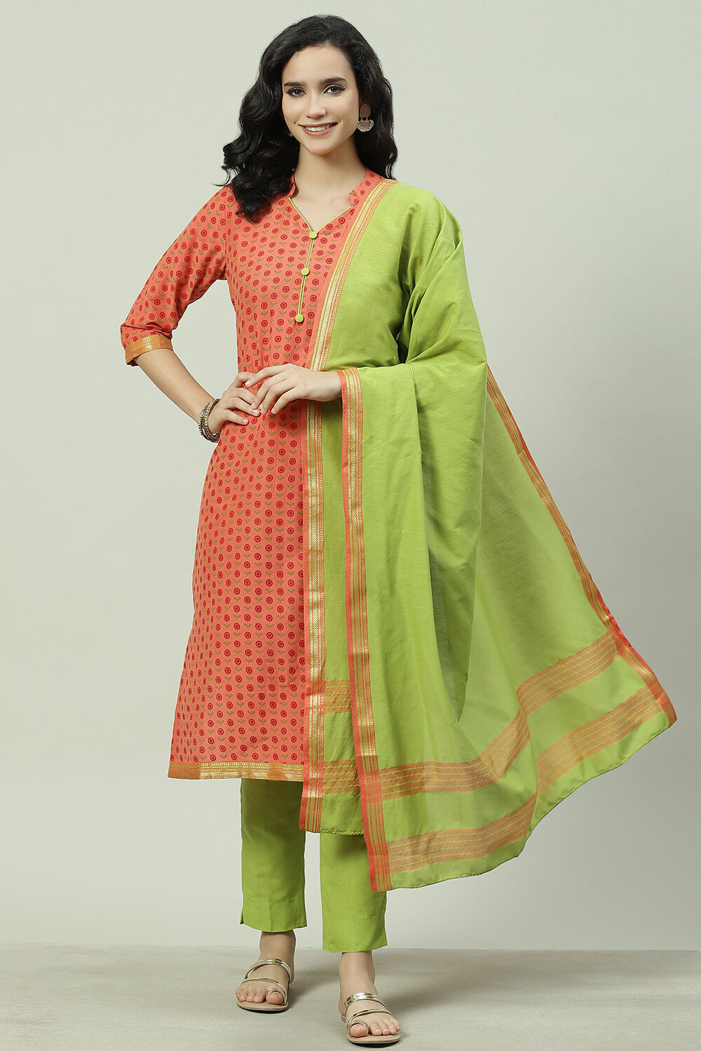 Pink Cotton Unstitched Suit Set image number 0