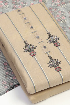 Beige Chanderi Unstitched Suit Set image number 6