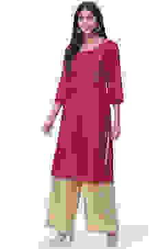 Red Art Silk Kurta image number 2