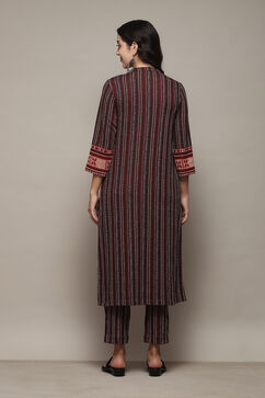 Black Yarndyed Straight 2 Piece Suit Set image number 4