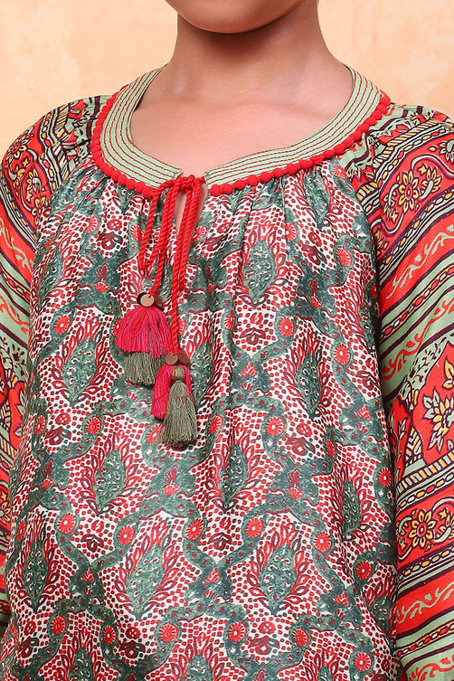 Green Viscose Blend Printed Top and Pant Set image number 1