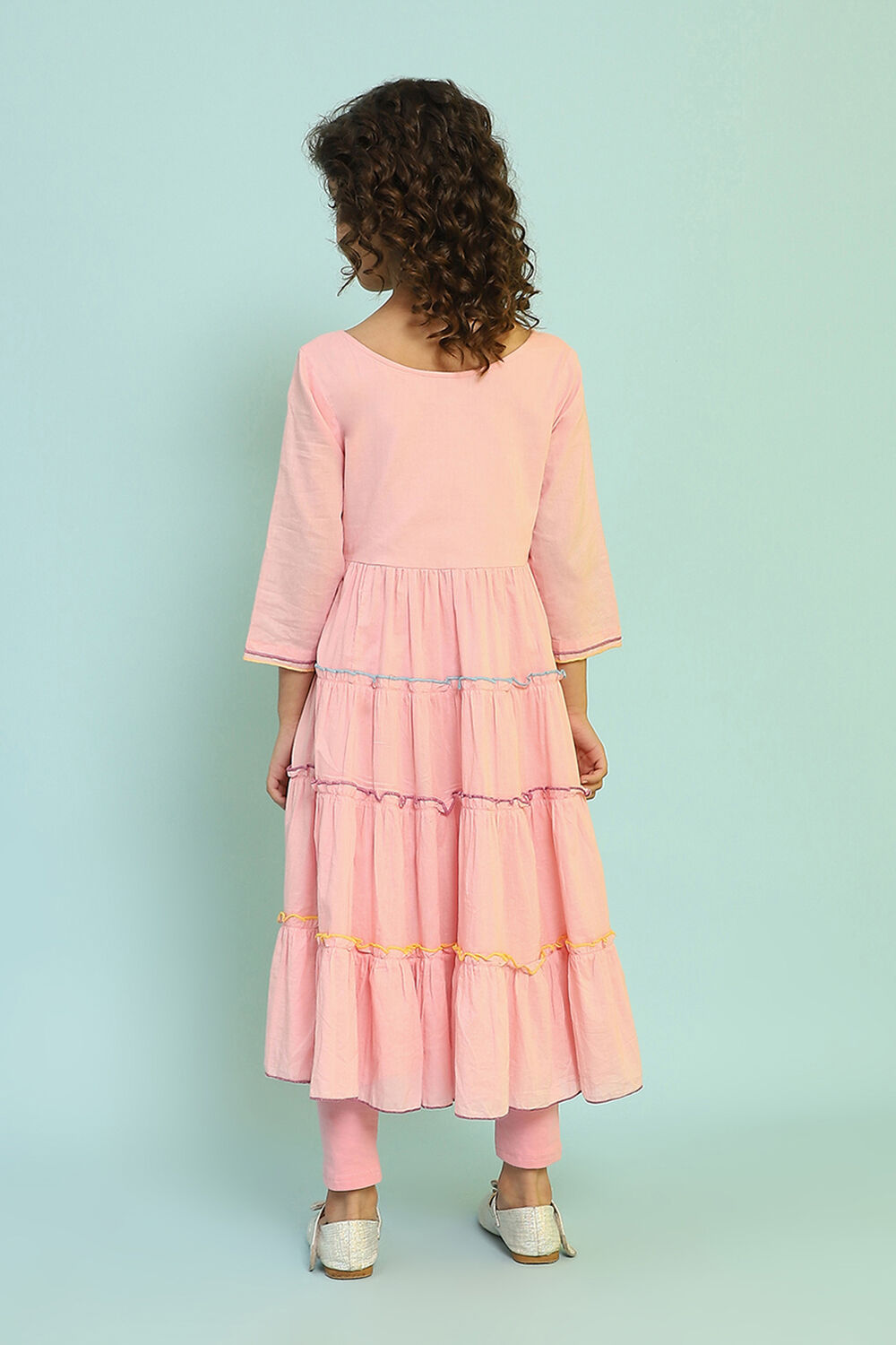 Pastel Pink Cotton Tiered Suit Set image number 4