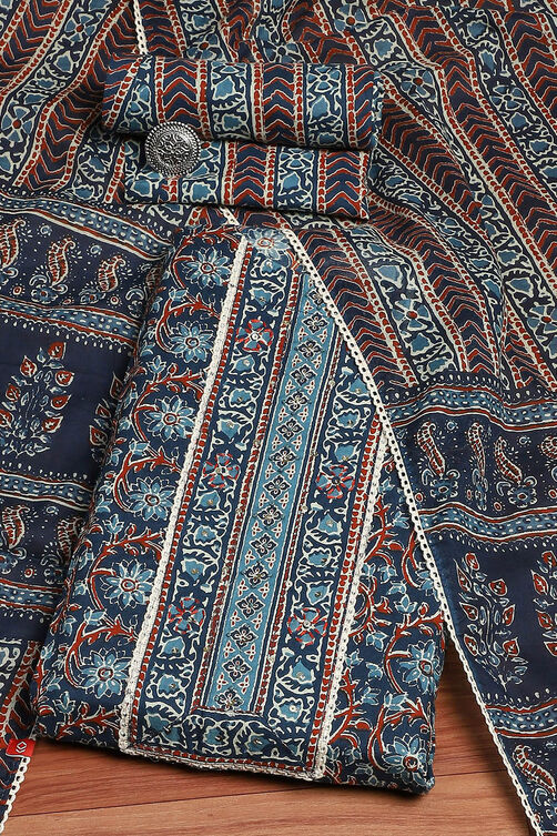 Green Cotton Floral Printed Unstitched Suit Set image number 0