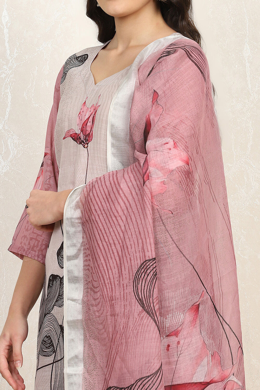 Wine Linen Blend Unstitched Suit Set image number 2