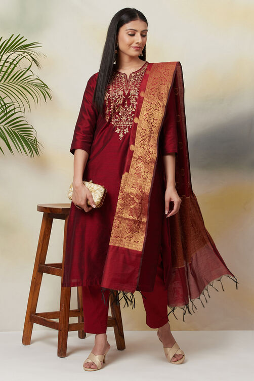 Navy Blue Poly Viscose Straight Kurta Slim Pant Suit Set image number 0