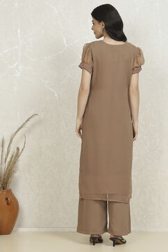Brown Georgette Machine Embroidered Unstitched Suit Set image number 5